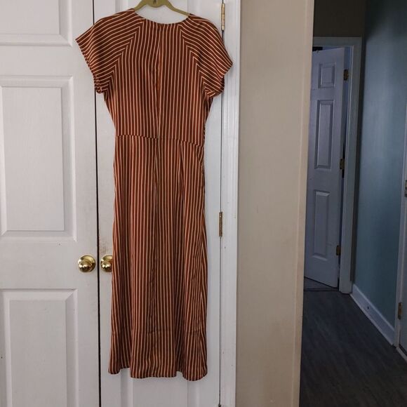 Sandy & Sid brown and white striped wrap front dress Sz M - Picture 6 of 6